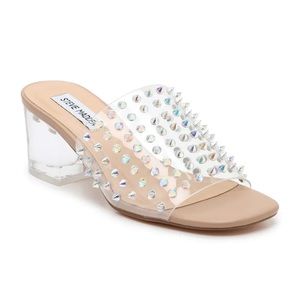 Steve Madden Veevee iridescent studded lucite block heel sandals slides